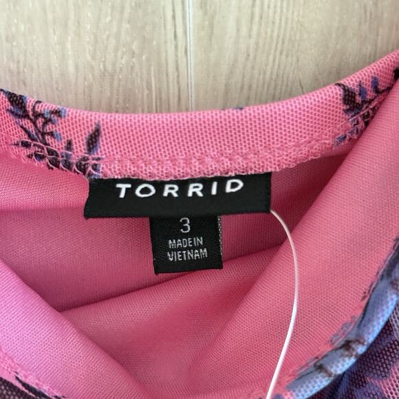 Torrid Mini Shirred Bodycon Dress Size 3X Floral Ruched Pink Mesh Fairy Cottage - Picture 9 of 16